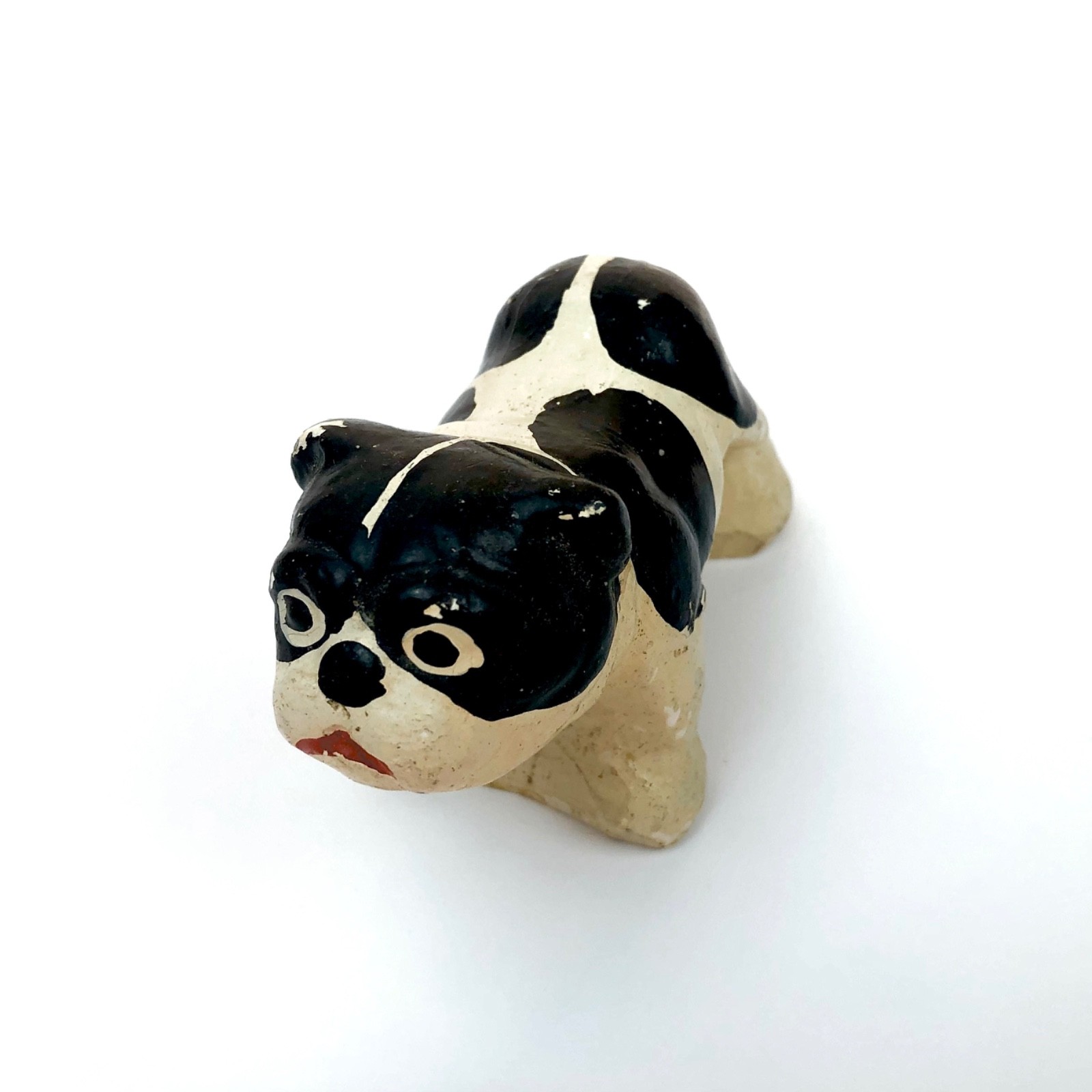 Antique Primitive Chalkware Folk Art French Bulldog Figurine Early Americana