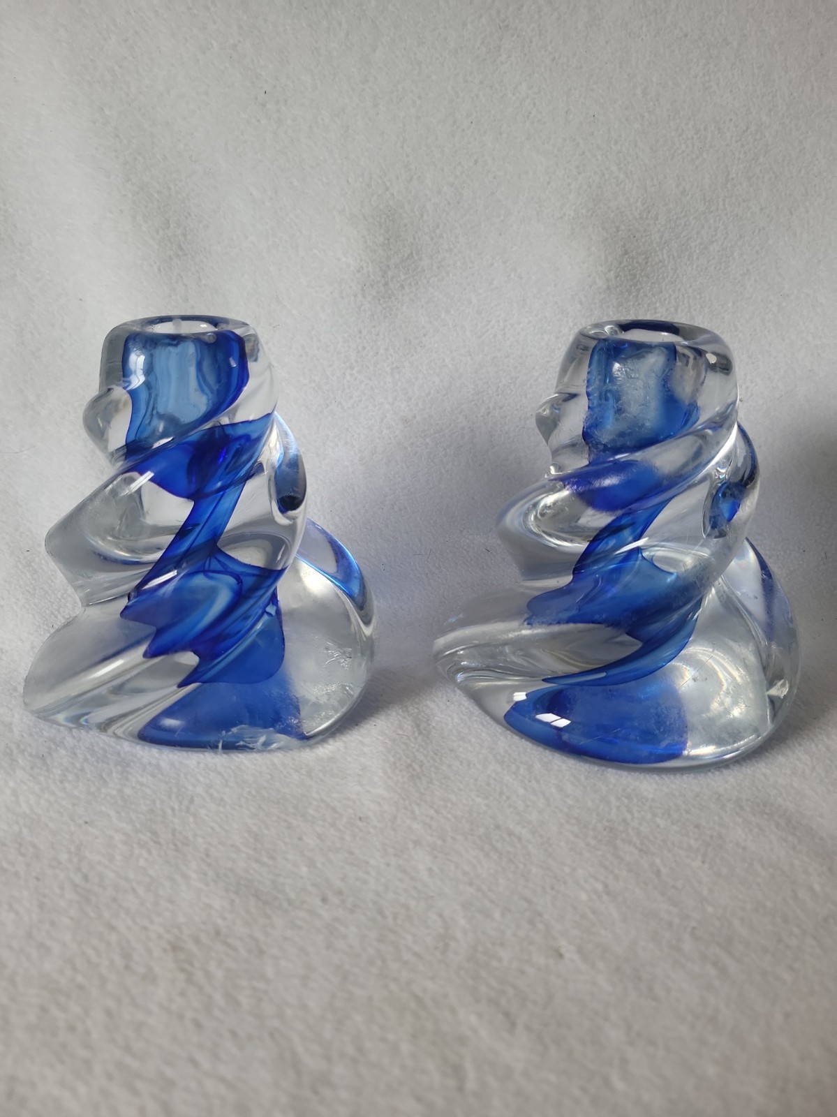 Rare Vintage Swirl Kristaluxus Candle Holders Set Of 2 Cristal Blue Rare Vintage Swirl Kristaluxus Candle Holders Set Of 2 Cristal Blue