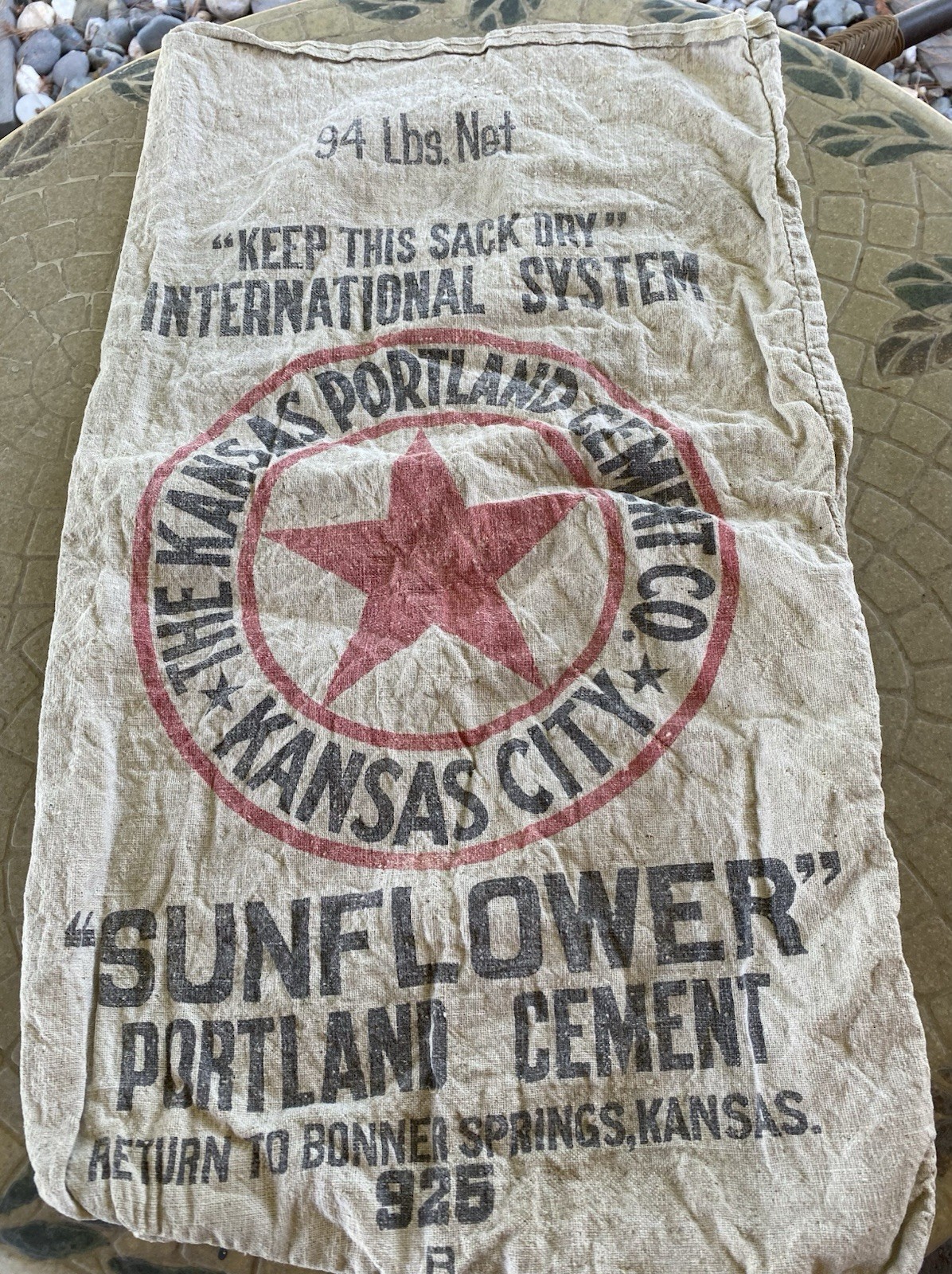 1934 BARN FIND Portland Cement Sack  Kansas City Bonner KS Sunflower 2 Sided