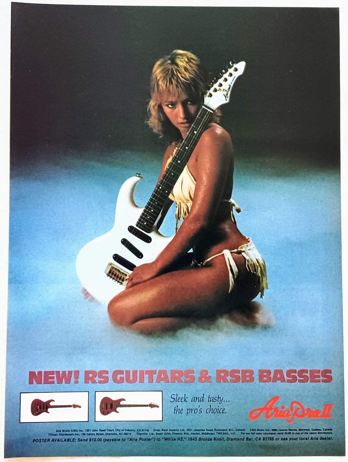 ARIA PRO II RS GUITAR & RSB BASS~SEXY BIKINI GIRL~VTG 1983 PRINT AD POSTER PINUP