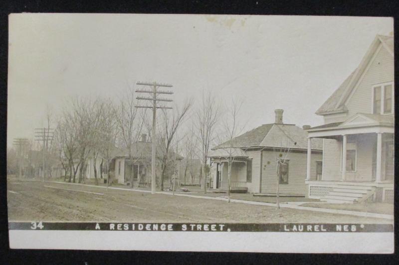 Vintage 1913 RPPC Residence St Laurel Neb Olson Photo 1ct Left Face Washington