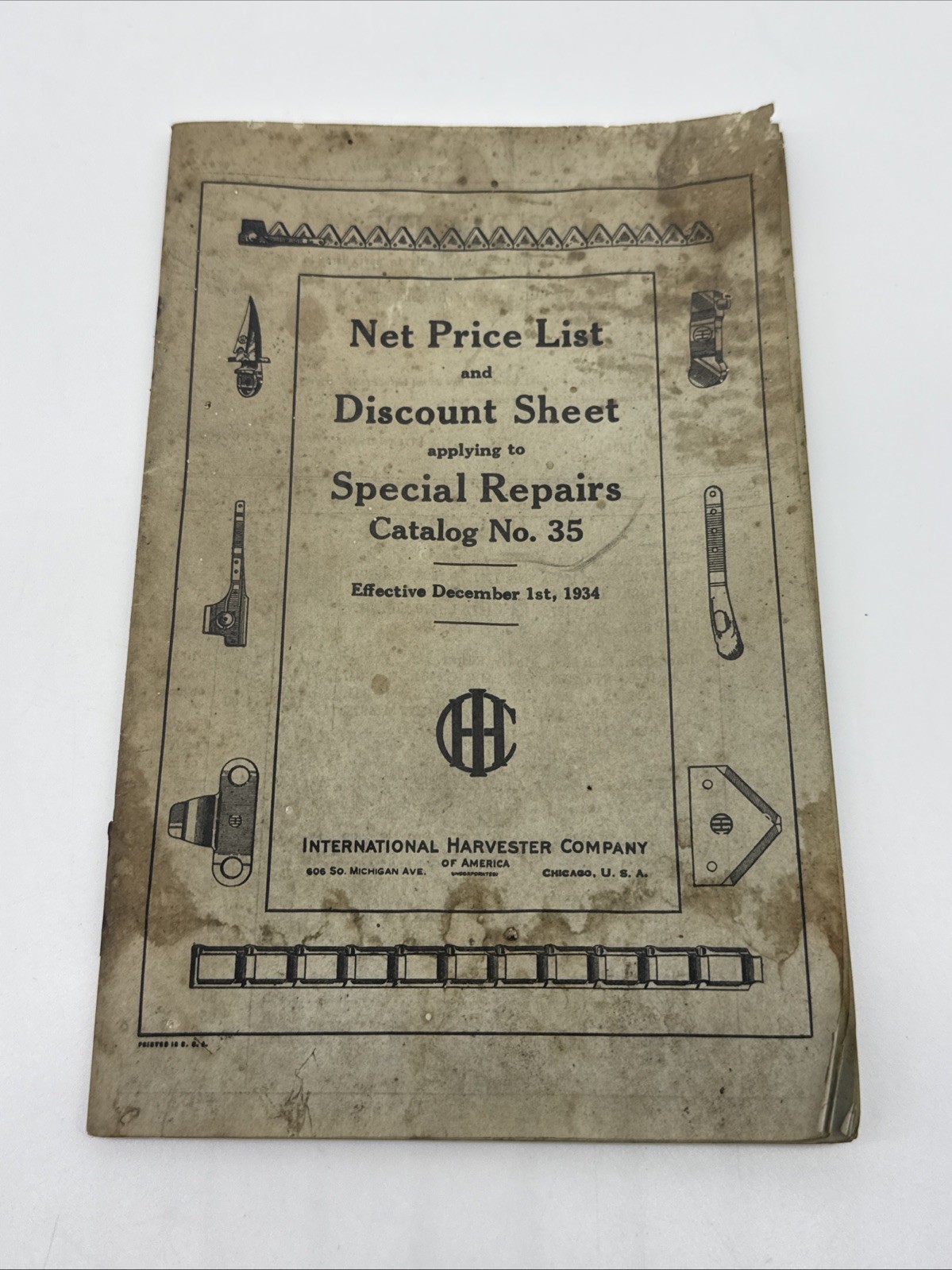 1934 International Harvester Special Repairs Catalog  w/prices Catalog #35 -READ