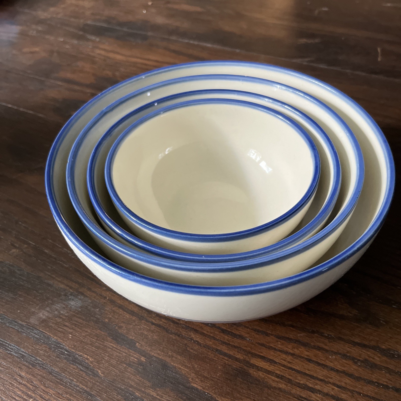 Set of 4 Vintage DDR East Germany Nesting Crockery Mixing Bowls Blue & White