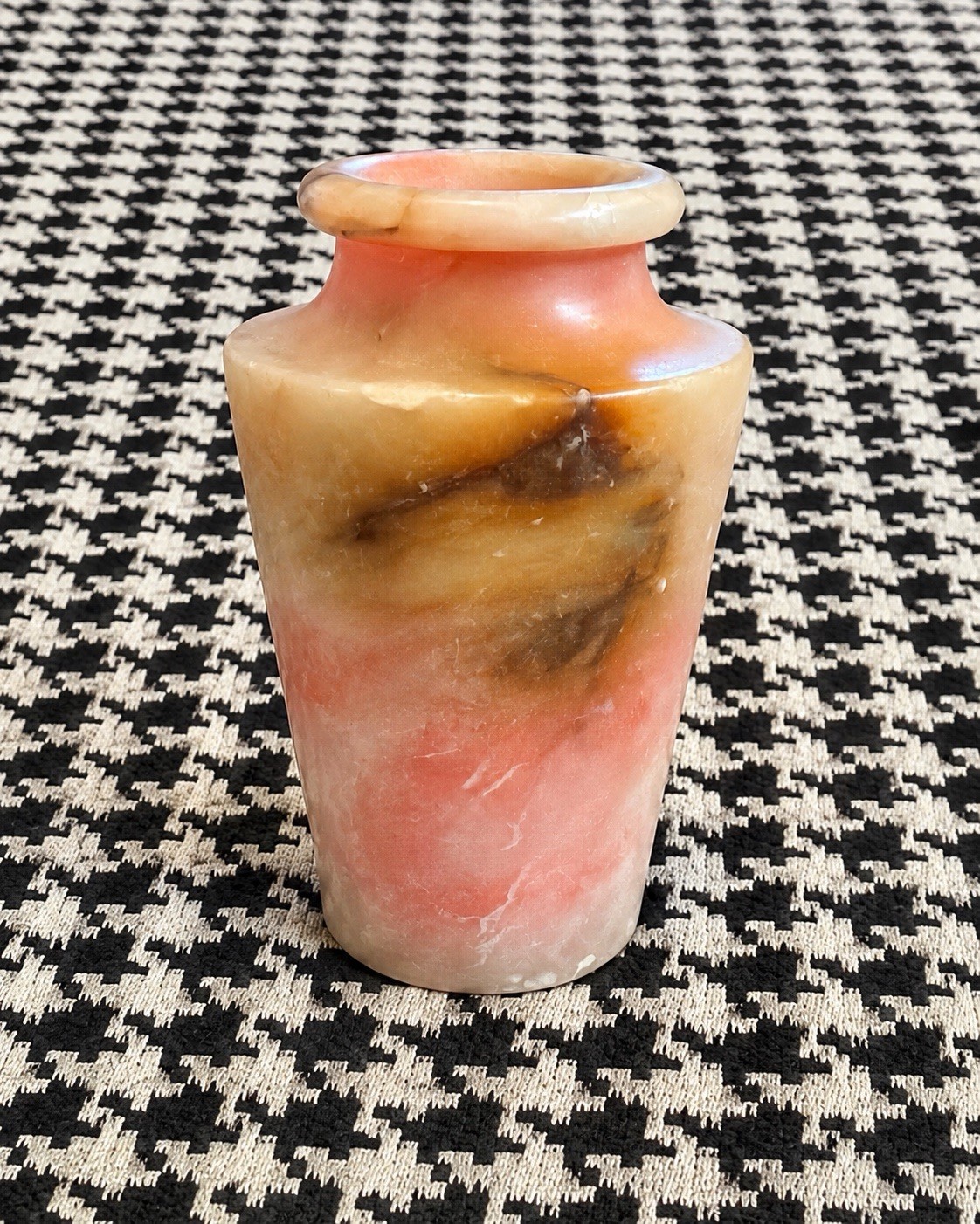 VTG Marked Italy Italian Pink Onyx Marble Mini Vase Carved Stone Italy 3.5”