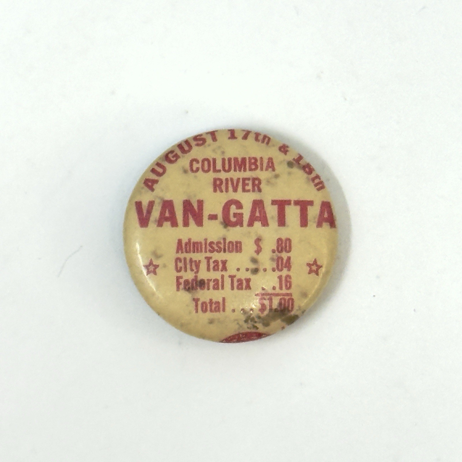 Vintage Columbia River Van-Gatta Hydroplane Event Pin Button Vancouver, WA