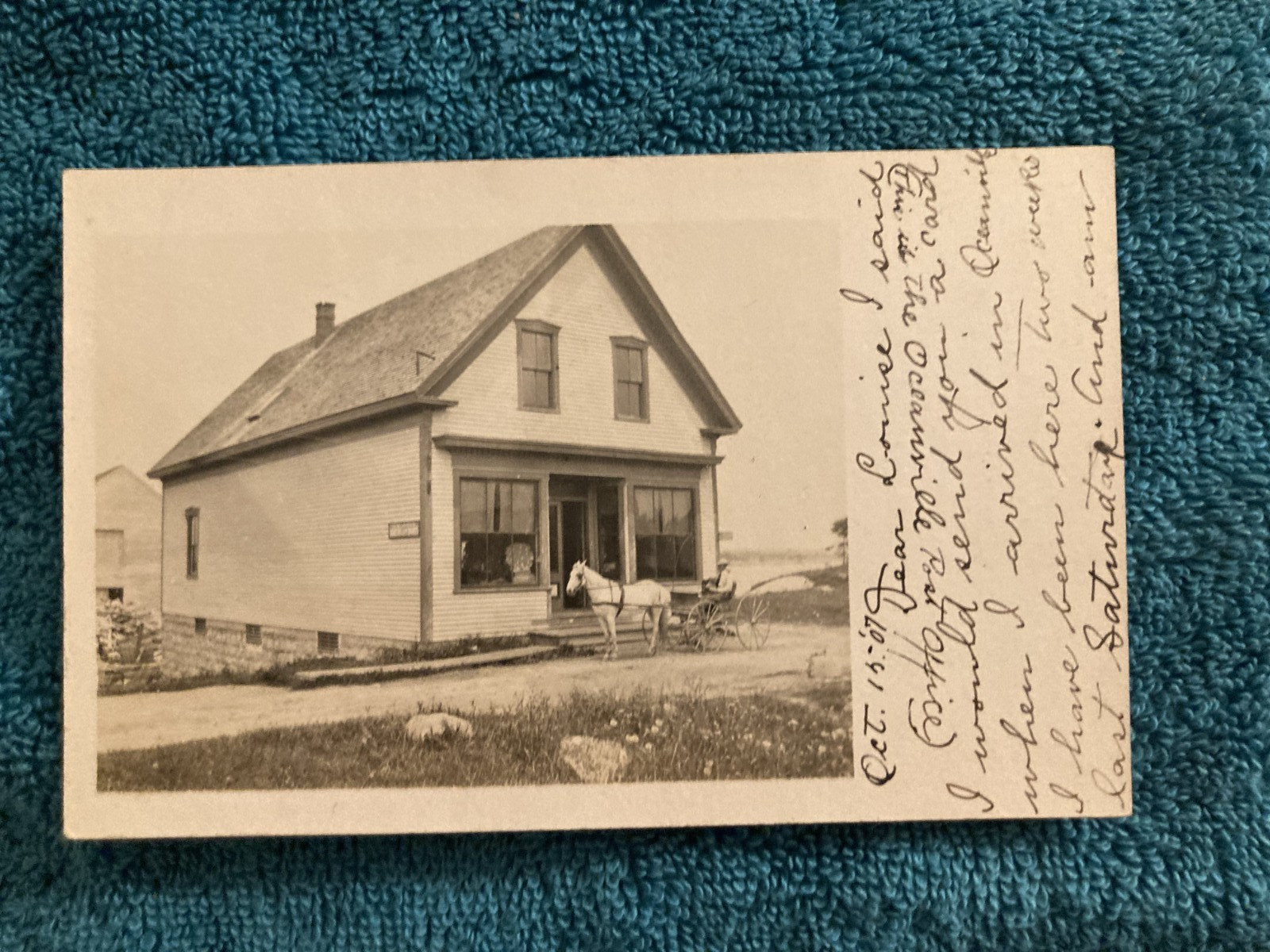 RPPC Oceanville Maine Store Horse & Buggy Posted 1907 to: Louise Brooks Westport