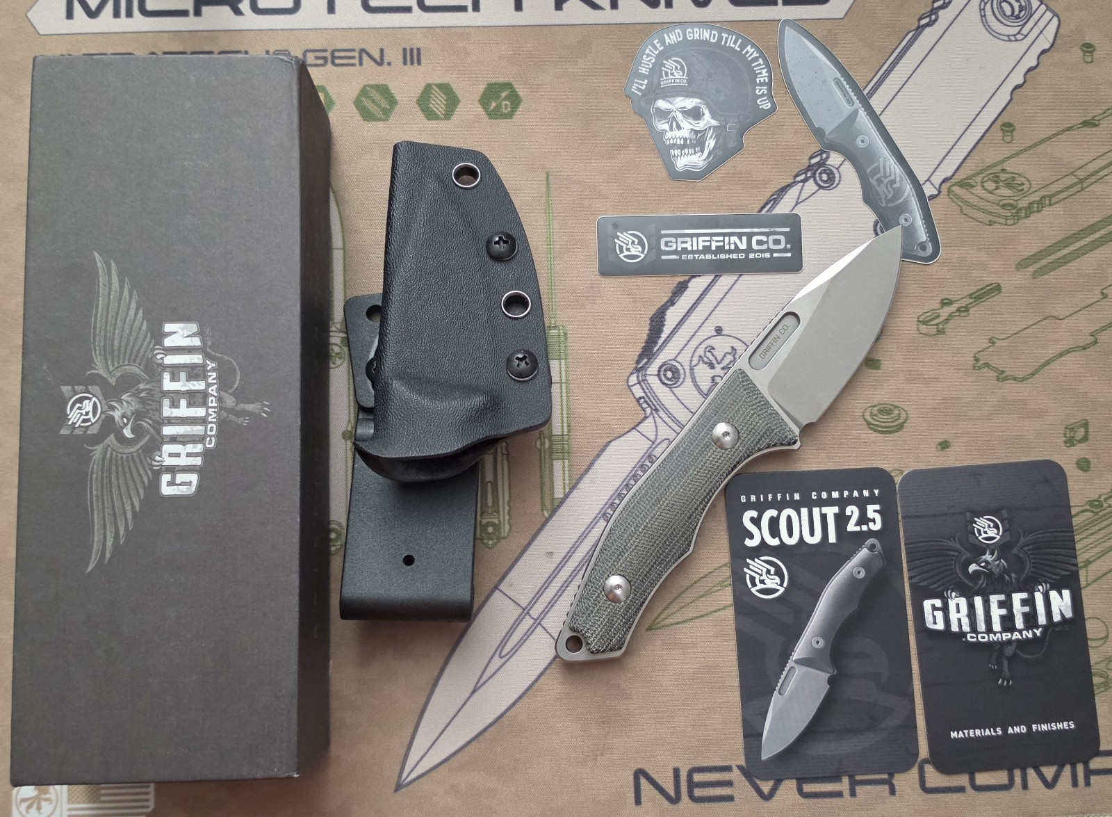 Griffin Company Scout 2.5 S35VN Stonewash Black Micarta Scales