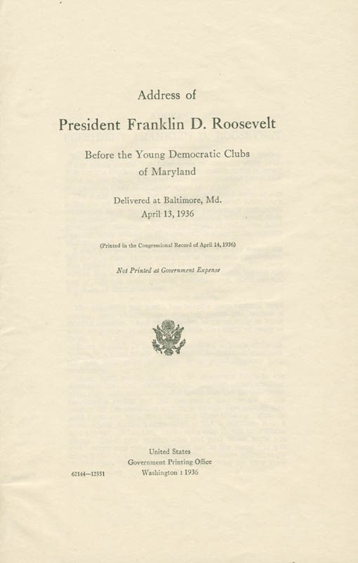 FRANKLIN D. ROOSEVELT - SPEECH UNSIGNED 04/13/1936