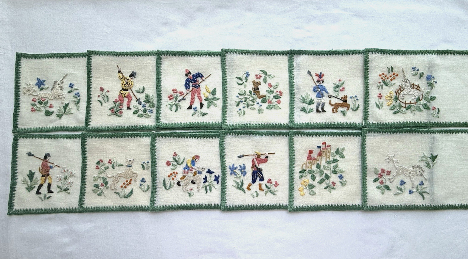 Vintage Cocktail Napkins Baroness Rapisardi Hunt of the Unicorn set 12