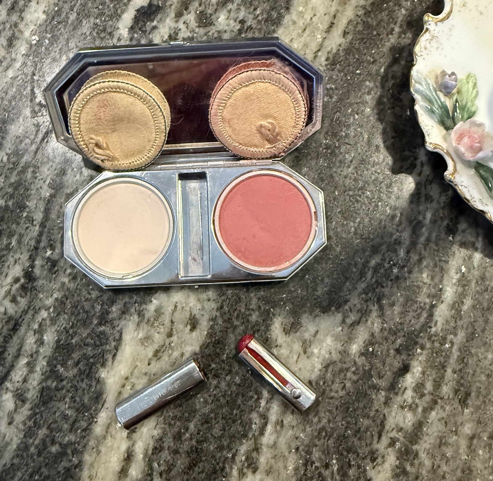 Vtg Art Deco Houbigant Compact Rouge Lipstick Mirror Puff 1930 Vanity Case