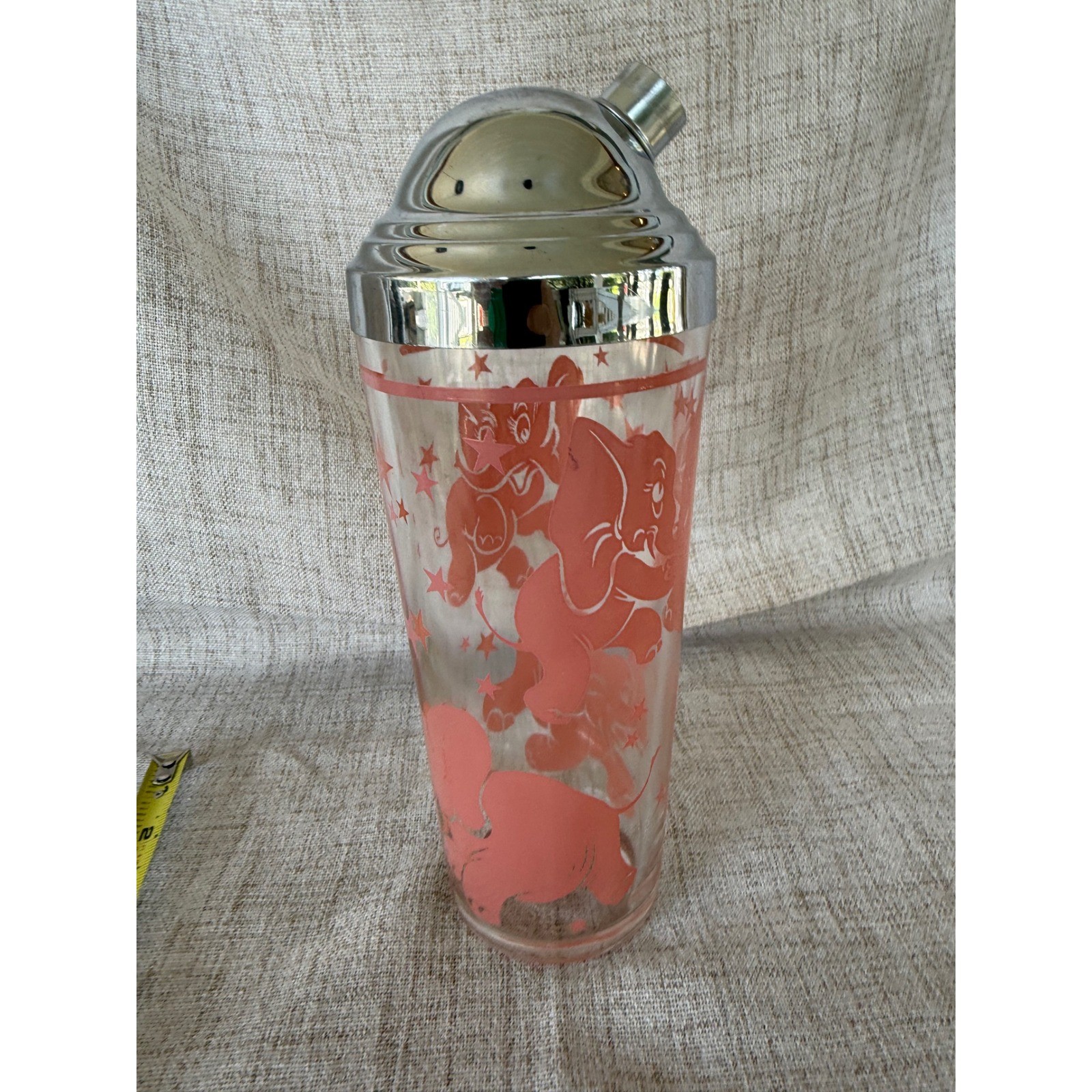 Hazel Atlas 40s Glass Cocktail Shaker Pink MCM Dancing Elephant Glass Md Century