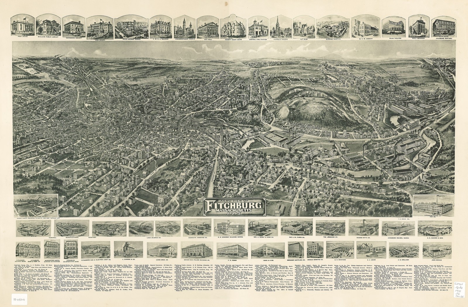 Fitchburg Massachusetts 1878 Vintage Panoramic Map Photo Reprint Wall Art