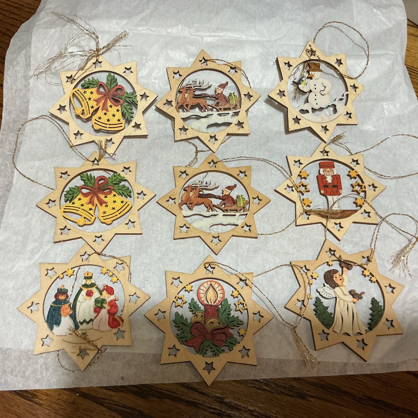 Vintage Ornament Christmas Ulbricht Erzgebirge German Cutout reversible Lot of 9