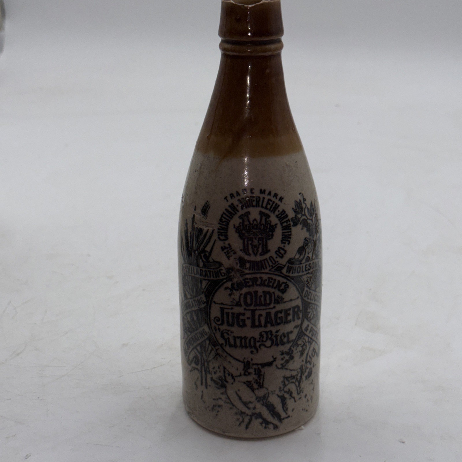 Moerlein\'s Old Jug Lager Krug-Bier Stoneware Beer Bottle Cincinnati Ohio 9” Moerlein\'s Old Jug Lager Krug-Bier Stoneware Beer Bottle Cincinnati Ohio 9”