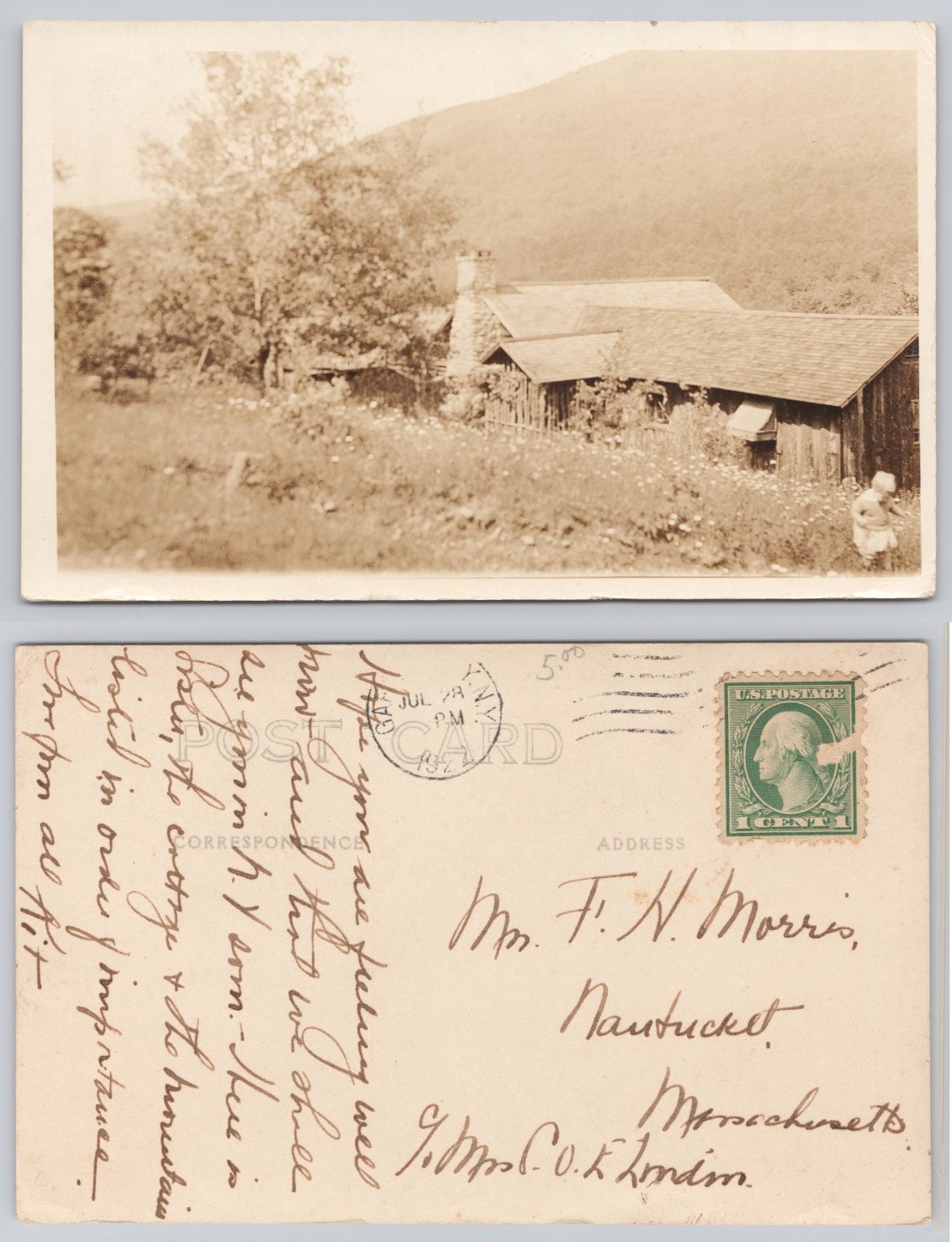 RPPC Rustic Mountain Homestead Cabin Postcard 1920s Nantucket MA