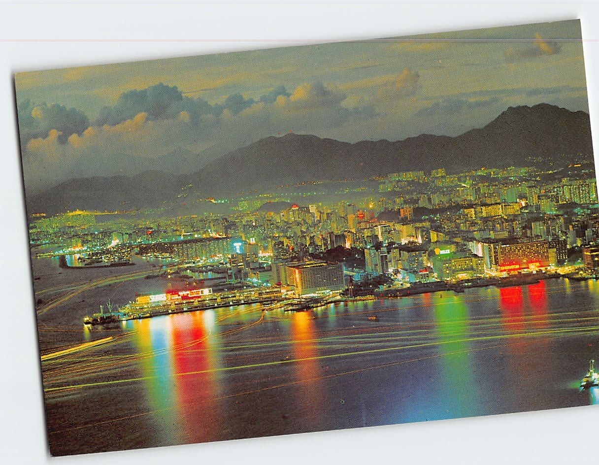 Postcard Bird\'s-Eye View of Whole of Kowloon by Night Hong Kong