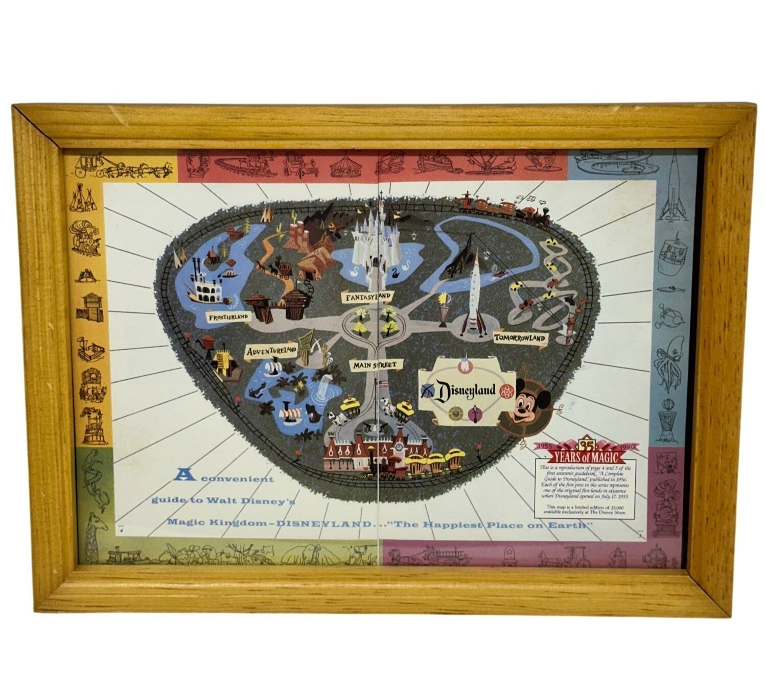 VTG Disneyland 35th Anniversary Years of Magic Framed Park Map Wood Frame 12x9