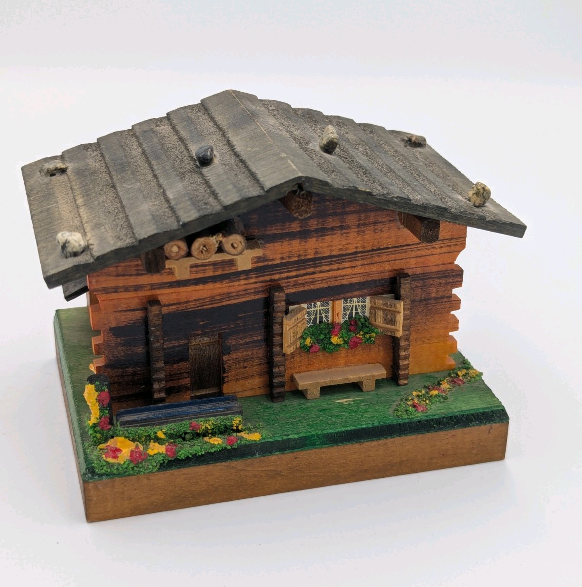 VTG Swiss Wood Log Cabin Reuge Music Box With Swiss Movement Not Working