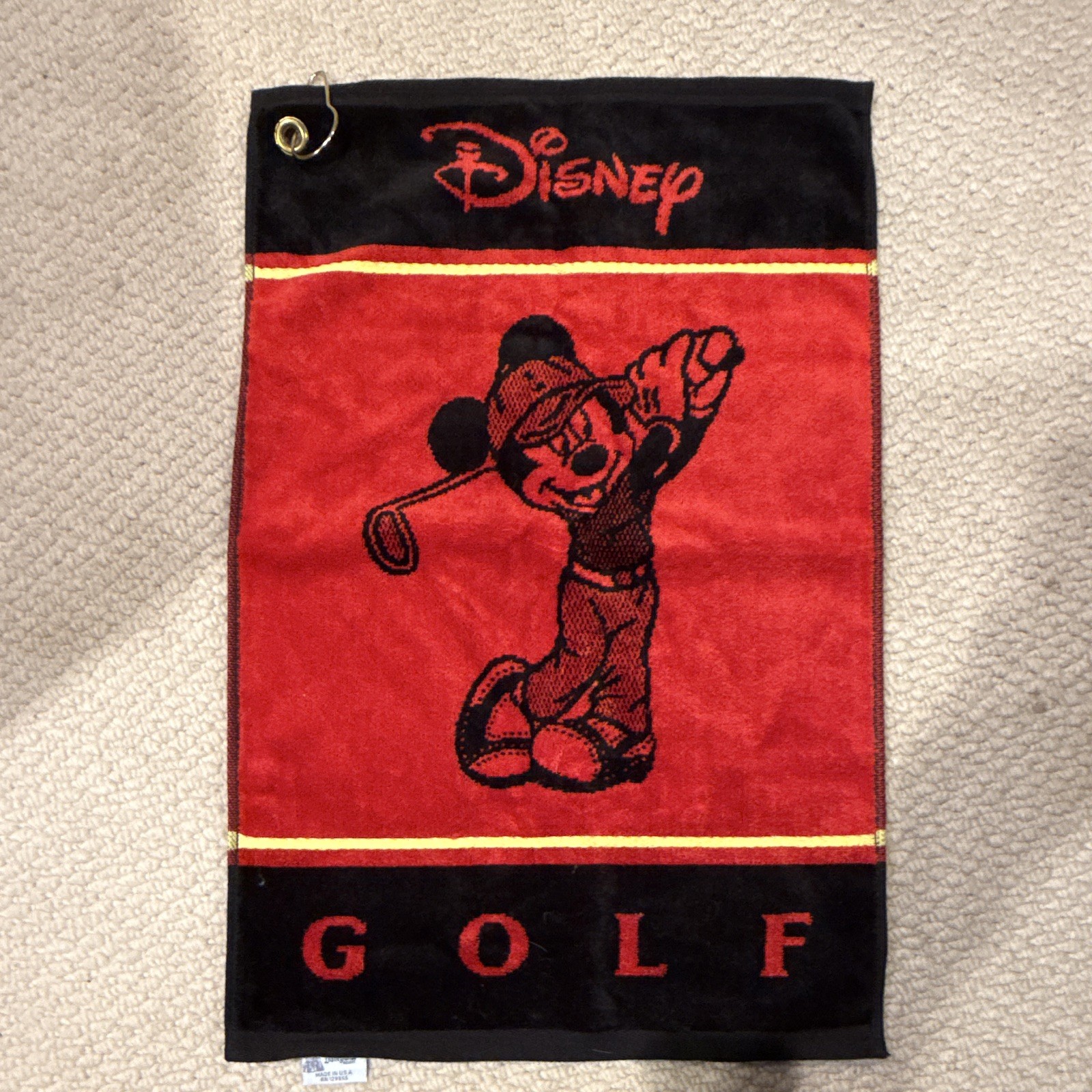 Vintage Walt Disney World Mickey Mouse Golf Towel Red/Black