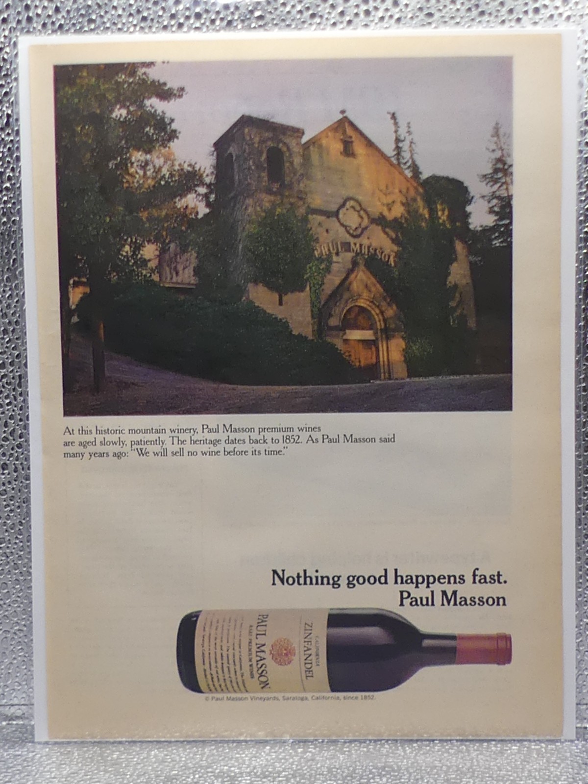VTG Paul Masson California Zinfandel Wines 1974 Print Advertising Full Page Ad