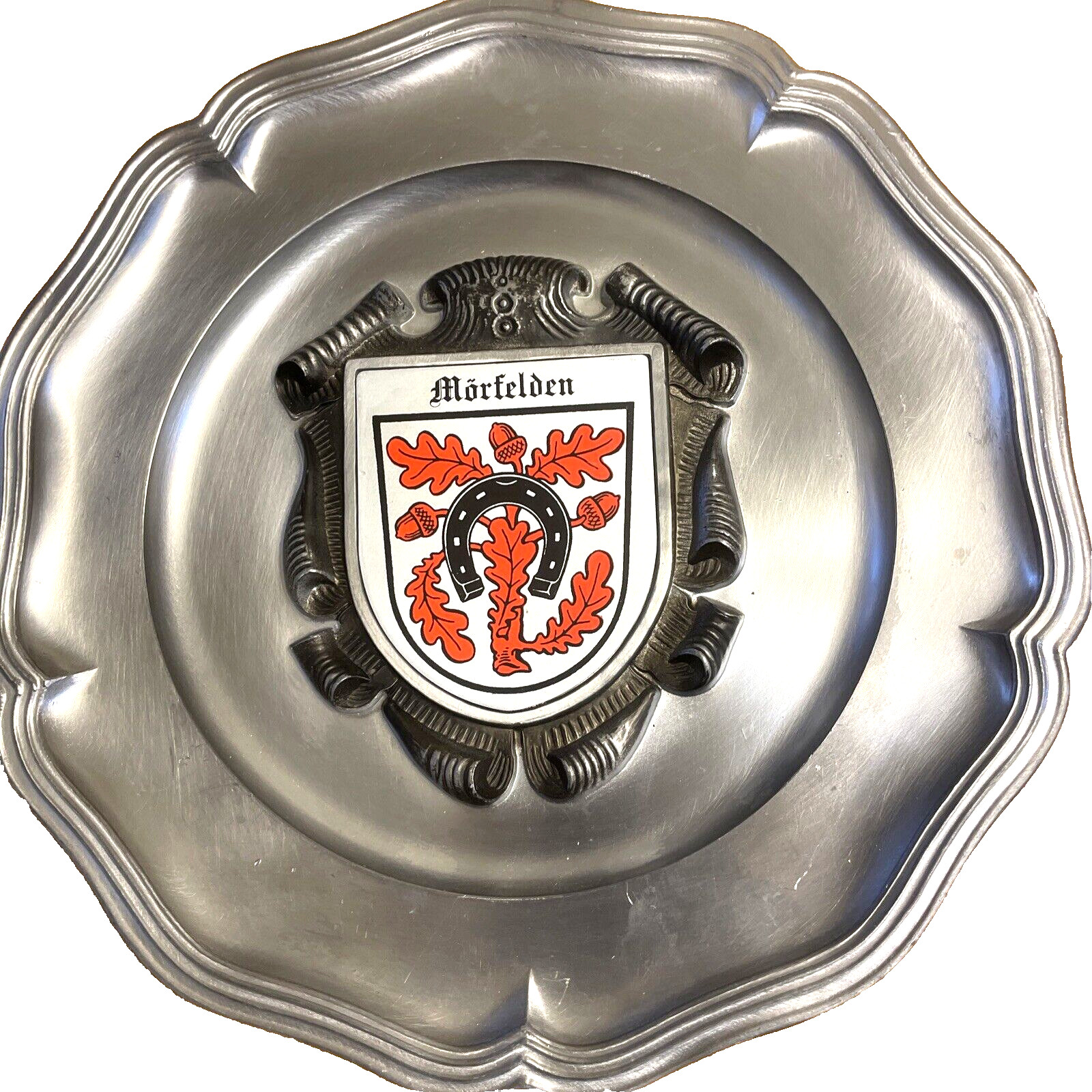 Morfelden German City Seal Ges Gesch Heavy (1.1 lb) Pewter Hanging Plate 9\