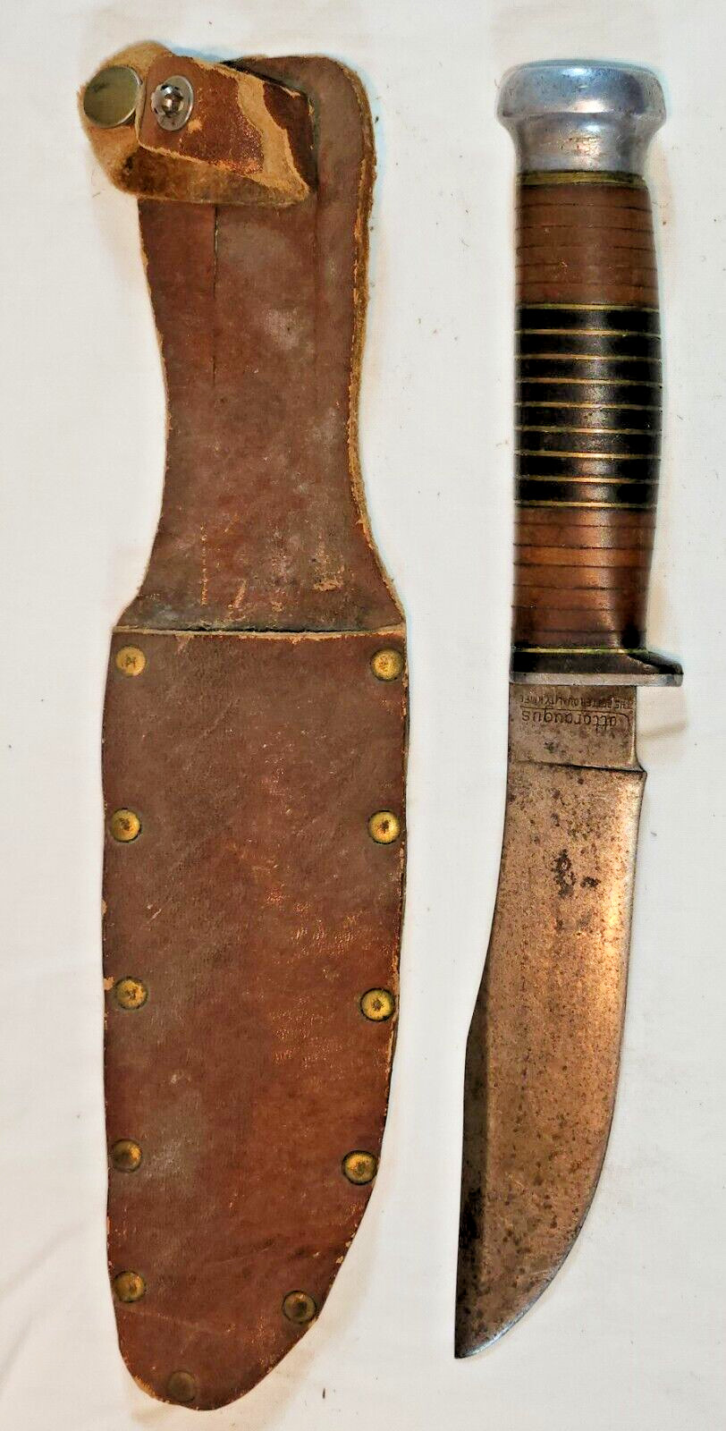 KNIFE, VINTAGE, FIXED BLADE, CATTARAUGUS, WITH SHEATH