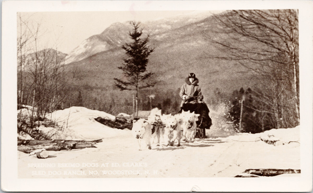 North Woodstock NH Ed Clark\'s Sled Dog Ranch Bromley RPPC Postcard G33 *as is