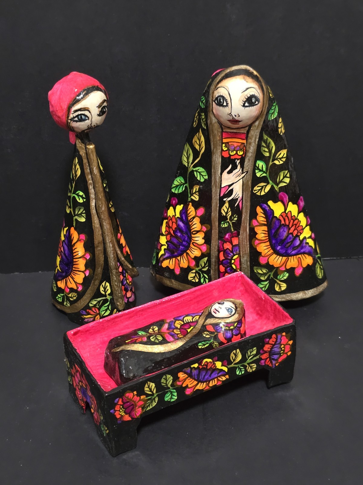 Vtg ABELARDO RUIZ Nativity Papier Mache Figurines~ Mary/Joseph/Baby Jesus~Signed