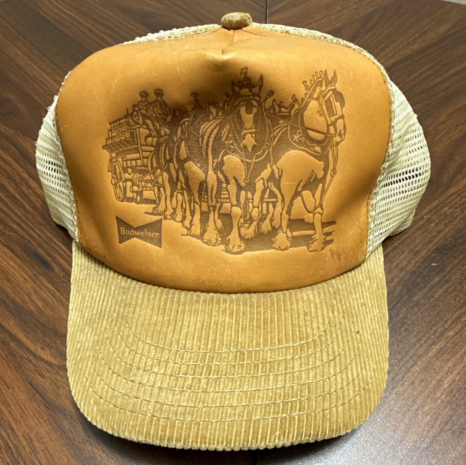 Vintage Budweiser Clydesdale Horses Trucker Hat USA Made Corduroy Snapback Cap