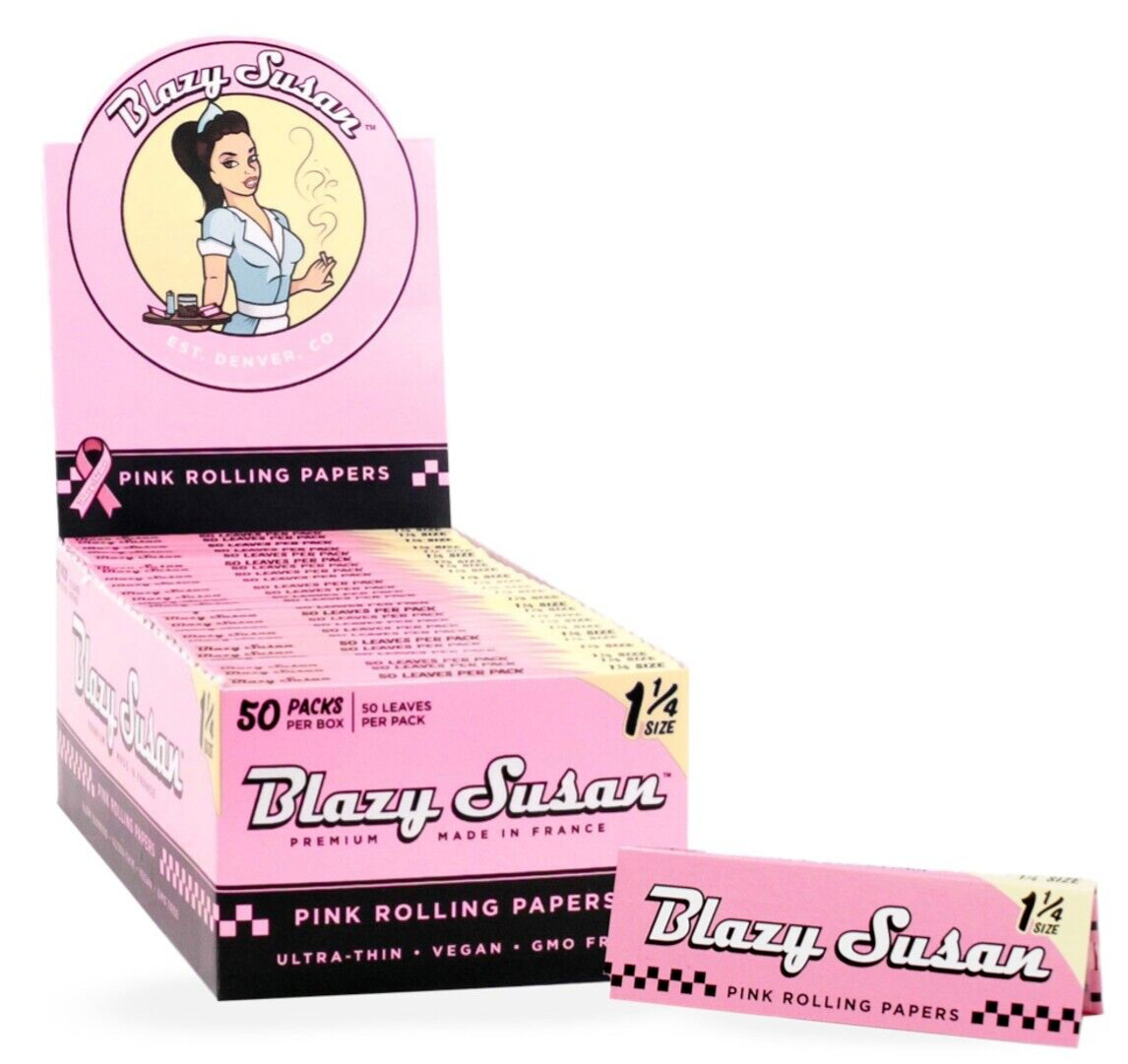 👧Blazy Susan 1 1/4 50 Pks Pink Rolling Paper 50 Papers Per Pack *Free Shipping