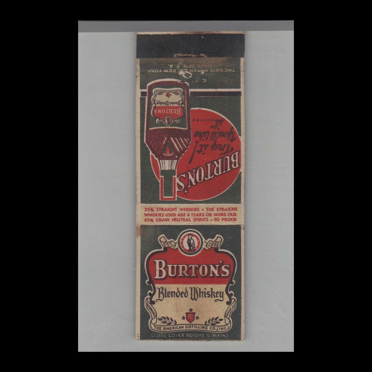Matchbook Cover Liquor Burton\'s Blended Whiskey #2
