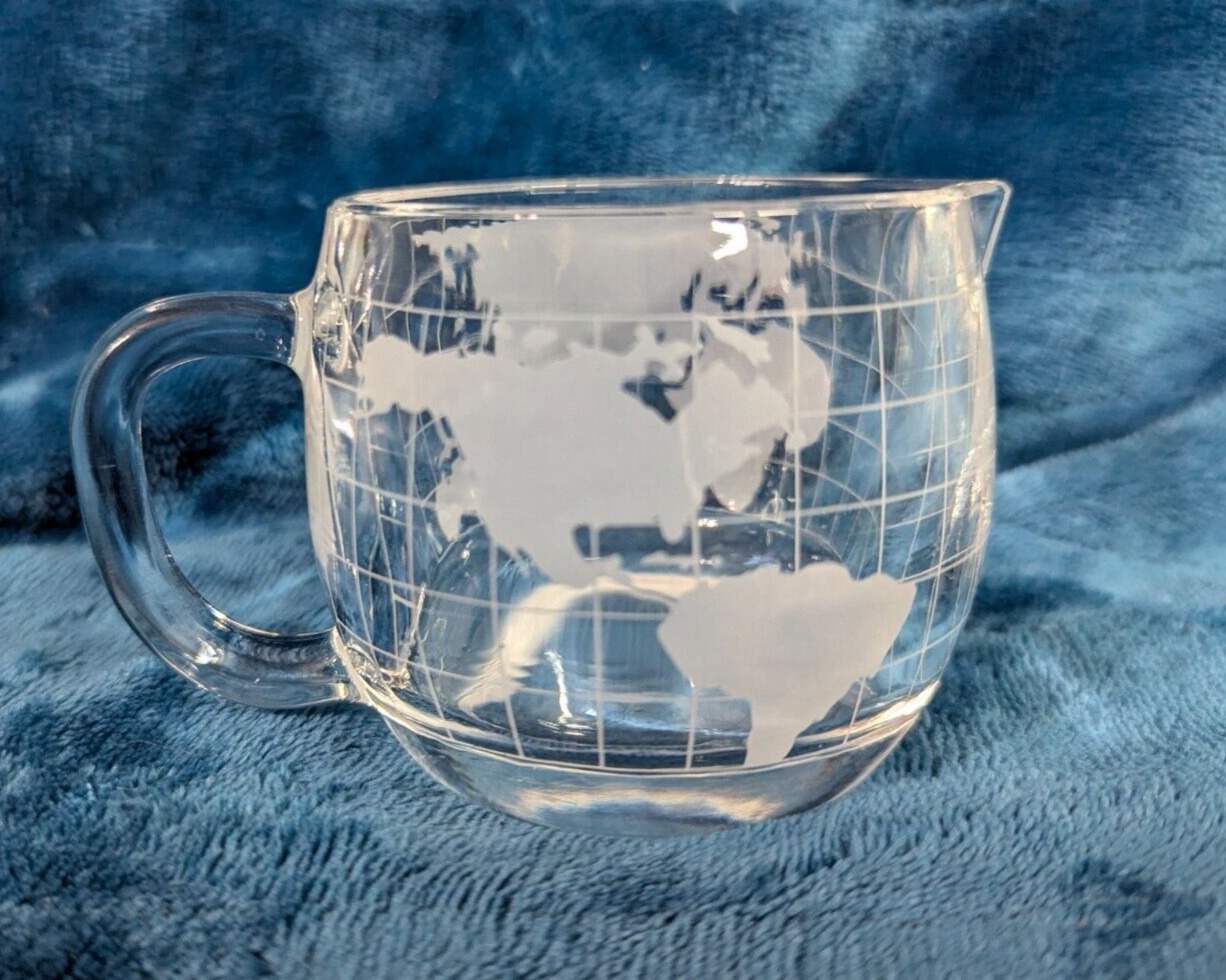 Vintage 1970s Nestle Clear Creamer World Map Globe Etched Glass Made In Japan