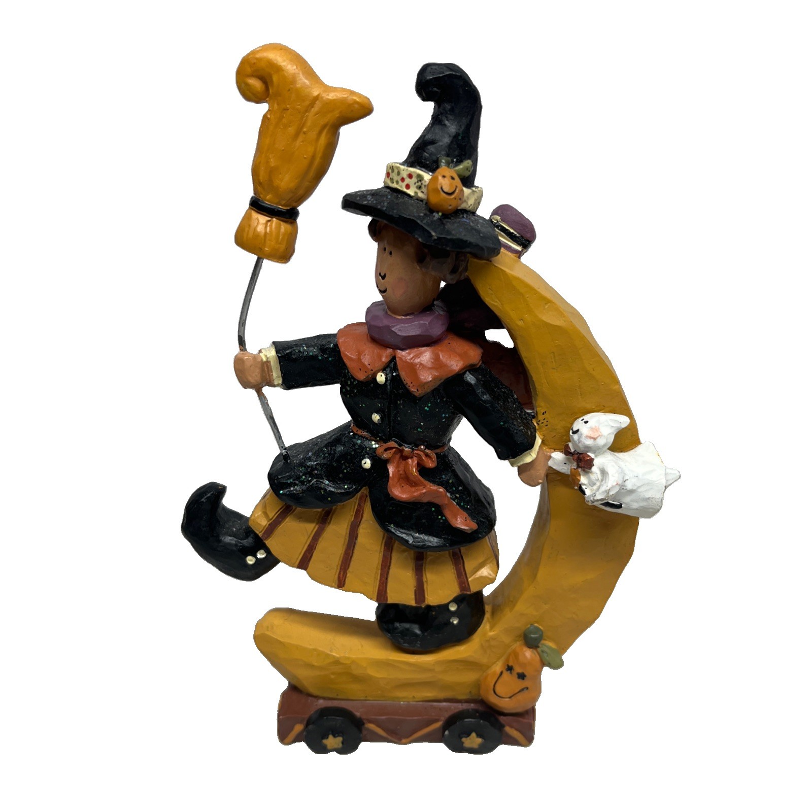 Nantucket Halloween Witch on Crescent Moon Figurine 8” Decoration