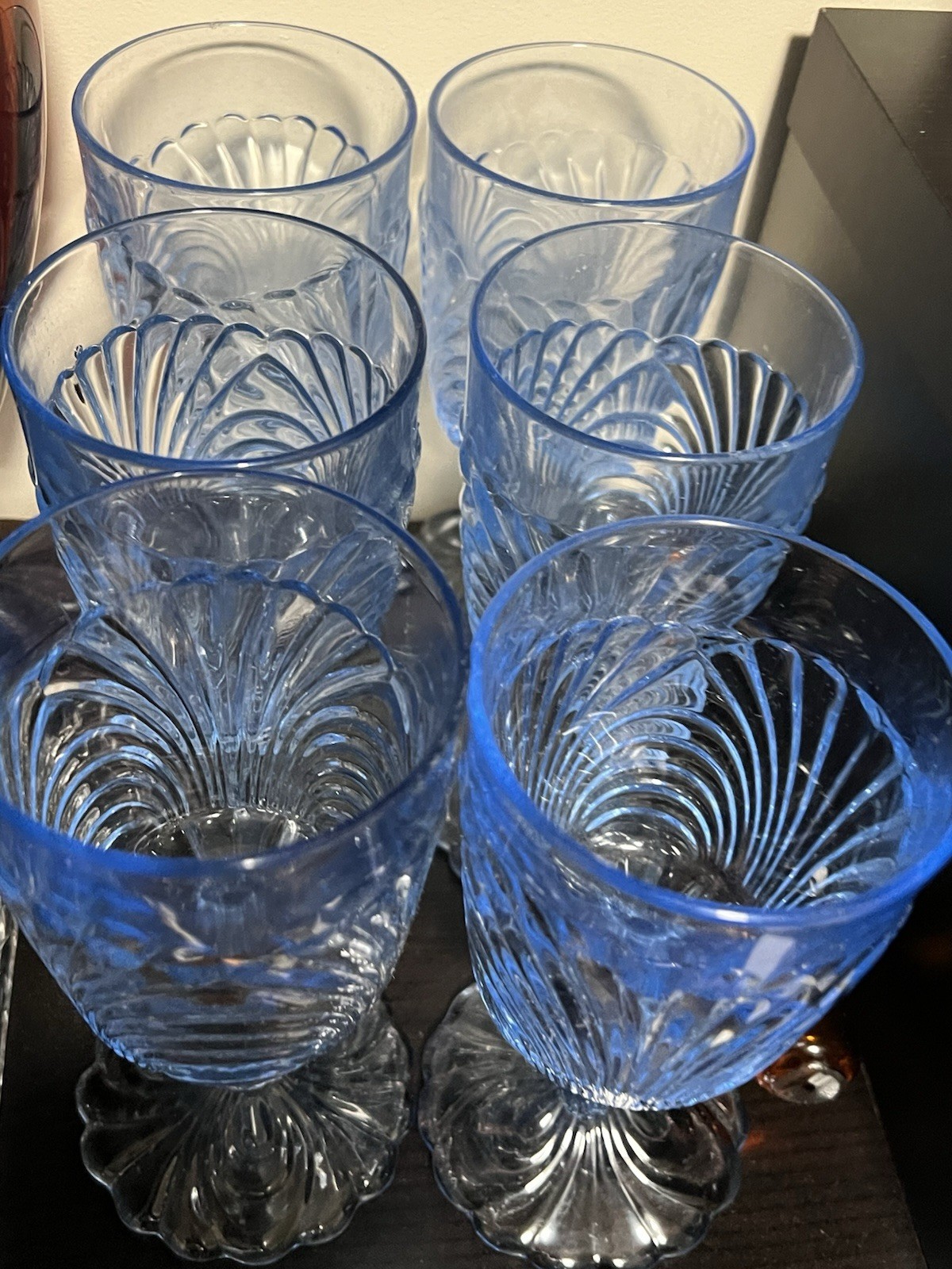 CAMBRIDGE CAPRICE MOONLIGHT BLUE FOOTED WATER GOBLETS SET OF 6