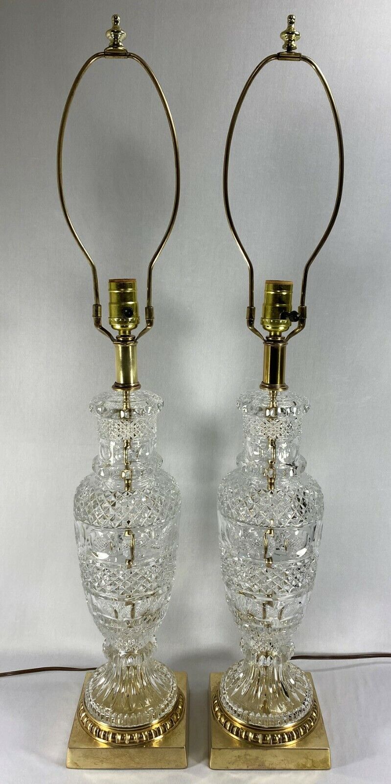 Vintage Pair Lamps Cut Crystal Table Lamps Solid Brass Bases Gorgeous Quality  