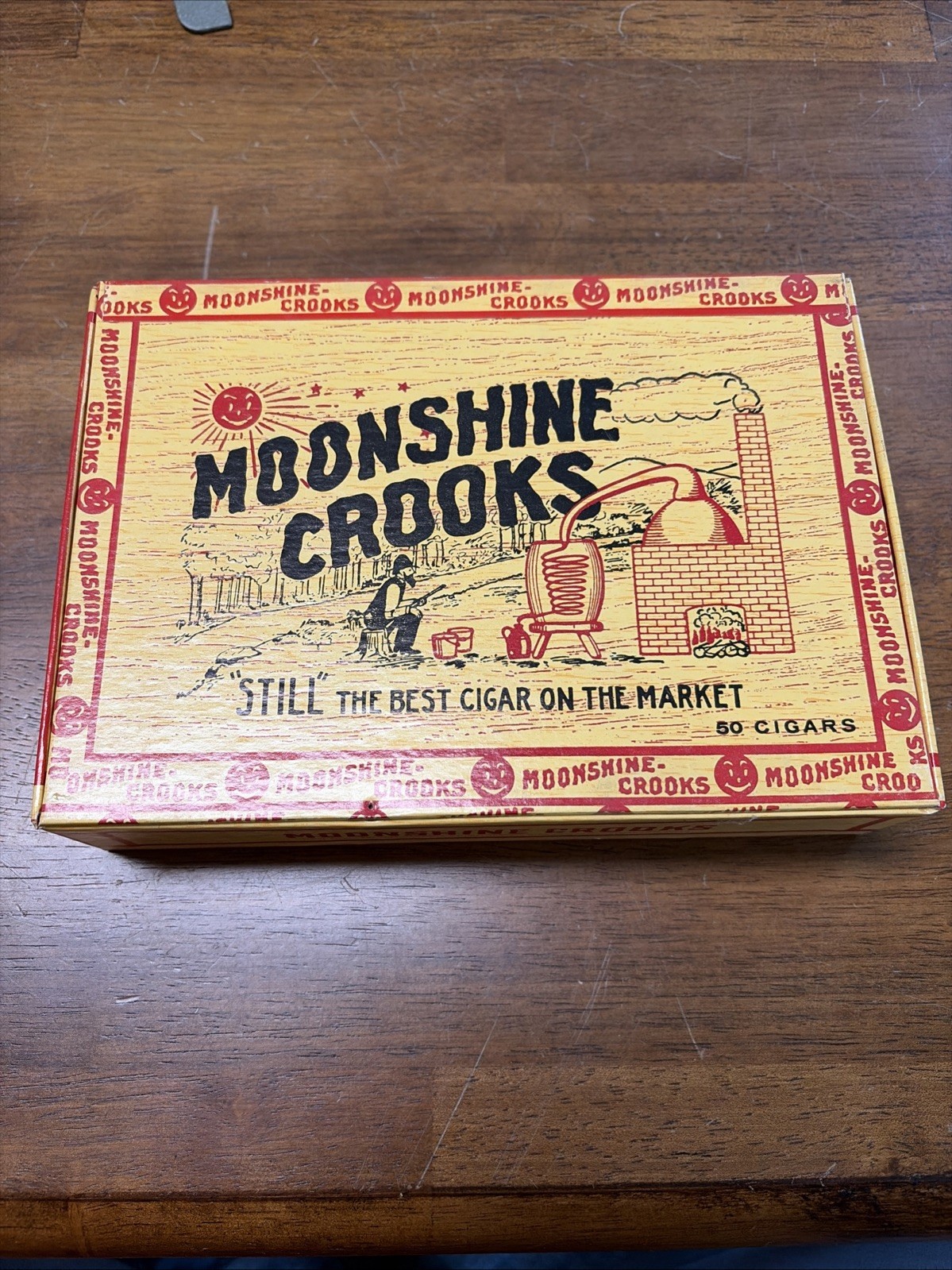 Vintage Moonshine Crooks 50 Count Yellow & Red Cigar Box Red Lion PA Empty