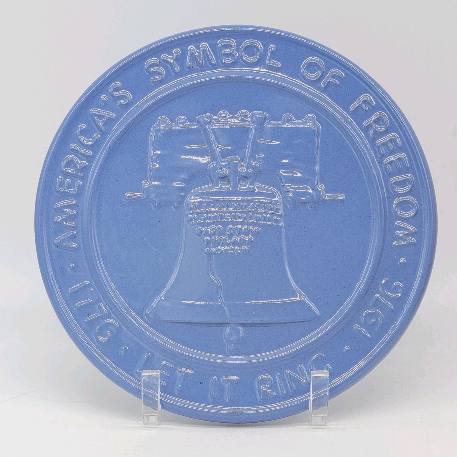 Frankoma Pottery Trivet Liberty Bell 1776 LB-TR Bicentennial Blue Terracotta VTG