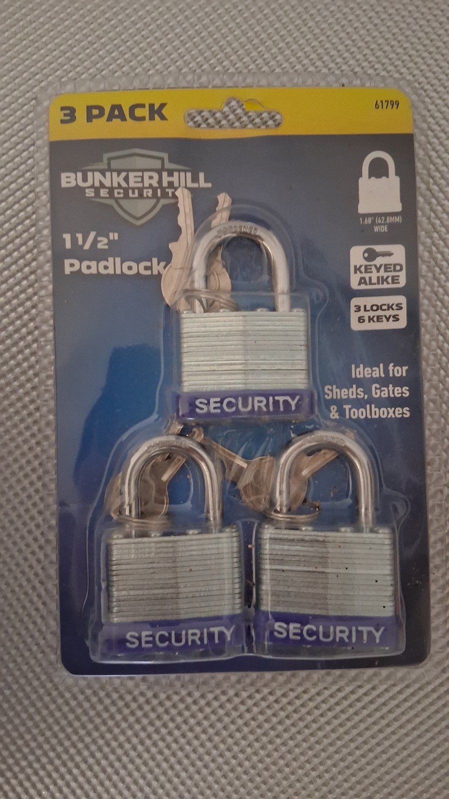 New Bunker Hill Security 3-Pack Padlocks Keyed Alike – 6 Keys Included