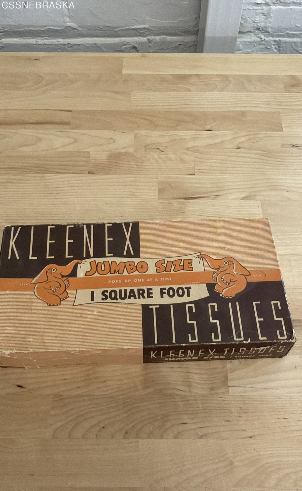 Vintage Kleenex Tissue Box Jumbo Size 1 Square Foot Elephant Graphics 1950s