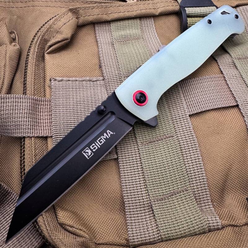 Sigma Wharncliffe Blade G10 Handle Ball Bearing Flipper Pocket Knife - Jade