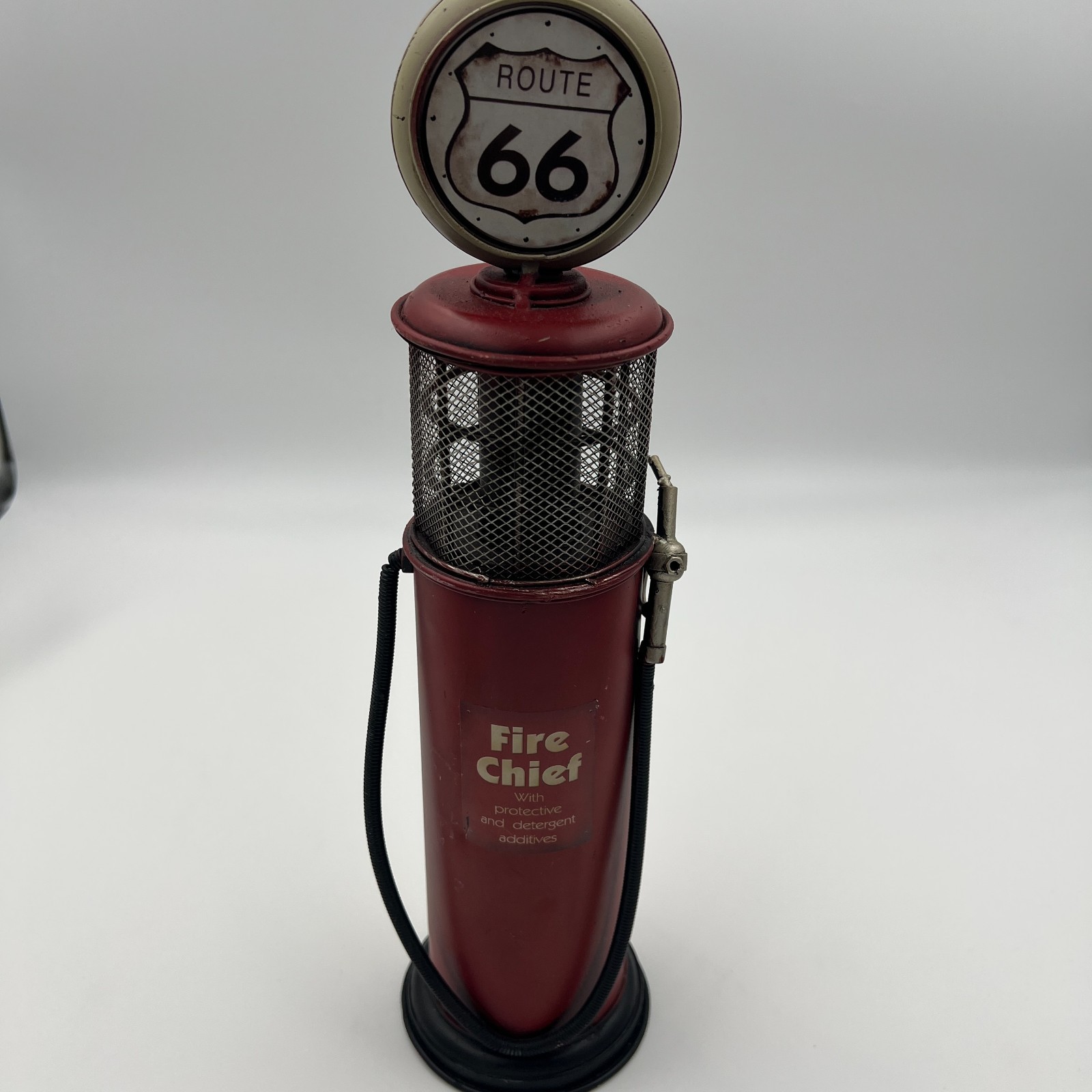 RED Route 66 Gas Pump FIRE CHIEF Metal  14.2 x 3.8 inch Decor