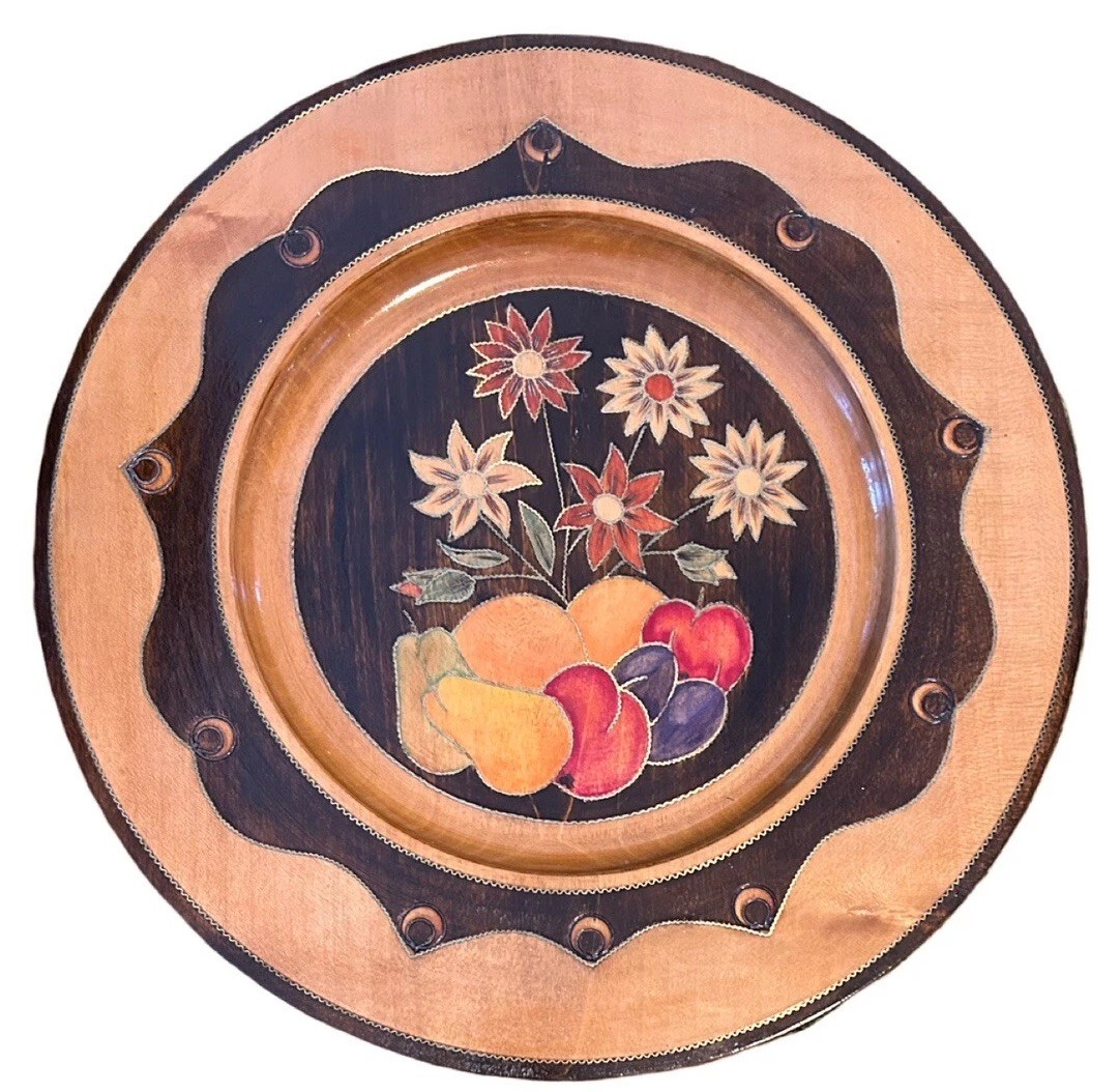 SPOLDZIELNIA RZEMIESLNICZA Hand Carved Painted Wood Plate Art VTG Made In Poland