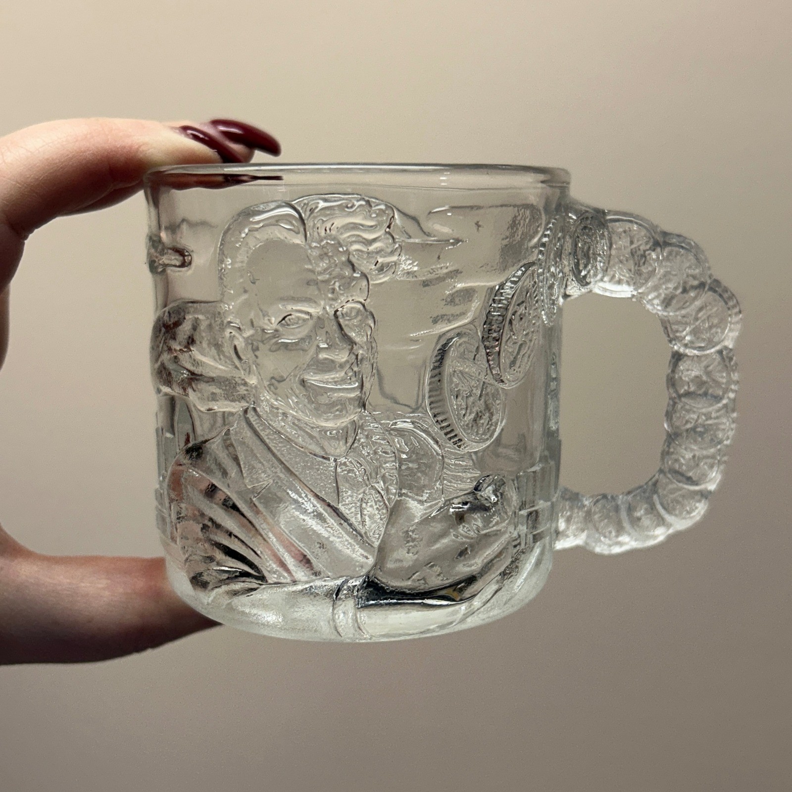 Vintage 1995 McDonalds Batman Forever Two-Face Glass Mug Embossed Made in France