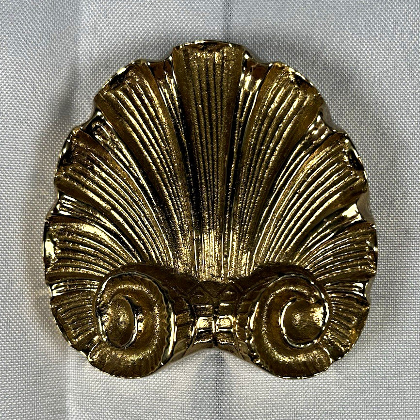 Vintage Solid Brass Seashell Wall Plaque Medallion Hollywood Regency 3x3