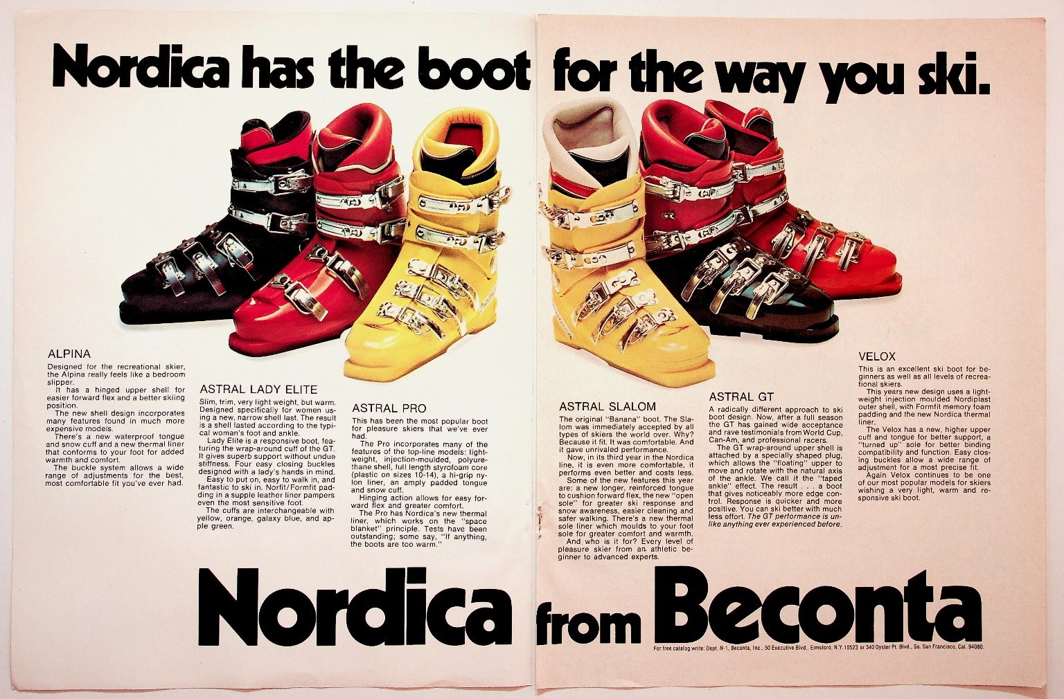 Nordica 1970s Vintage Magazine Ad Ski Boots Alpina Astral Slalom Velox Nordica 1970s Vintage Magazine Ad Ski Boots Alpina Astral Slalom Velox