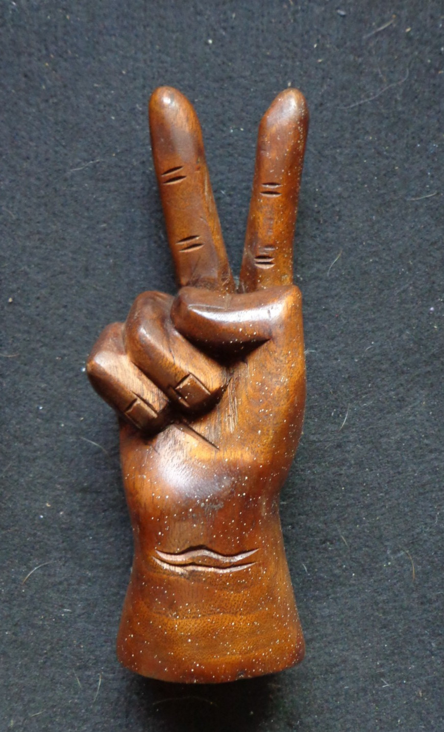 Vintage Carved Wood Hand Peace Sign Fingers 1970s Style Sculpture Decor