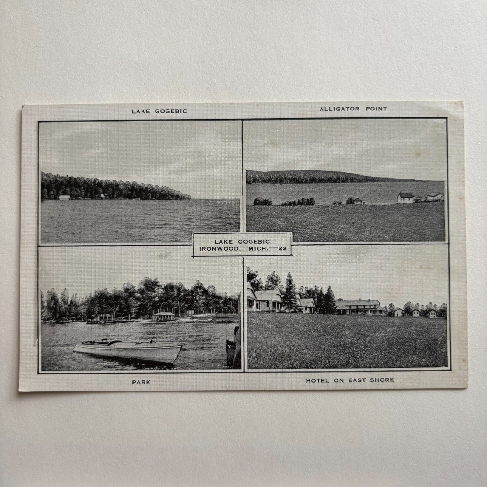 Vintage Postcard Lake Gogebic Alligator Point Park Hotel East Shore Ironwood MI