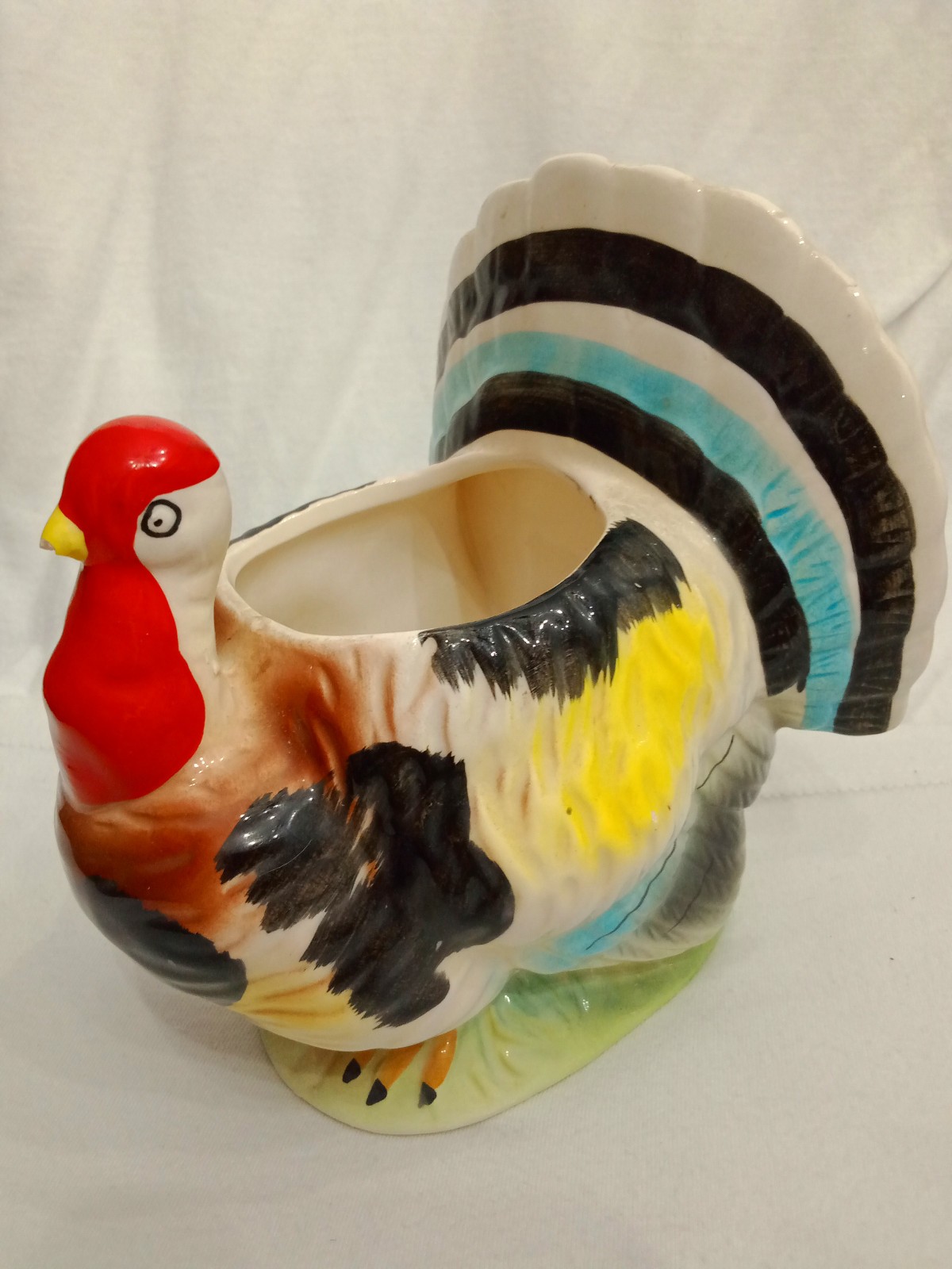 Vintage Glazed Ceramic Turkey Planter - Candy Dish - Table Centerpiece
