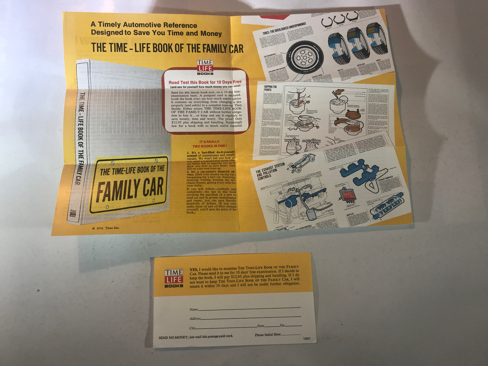 Time Life Book Of The Family Car Mail Order Advertisement Sheet & Card 1974 NM