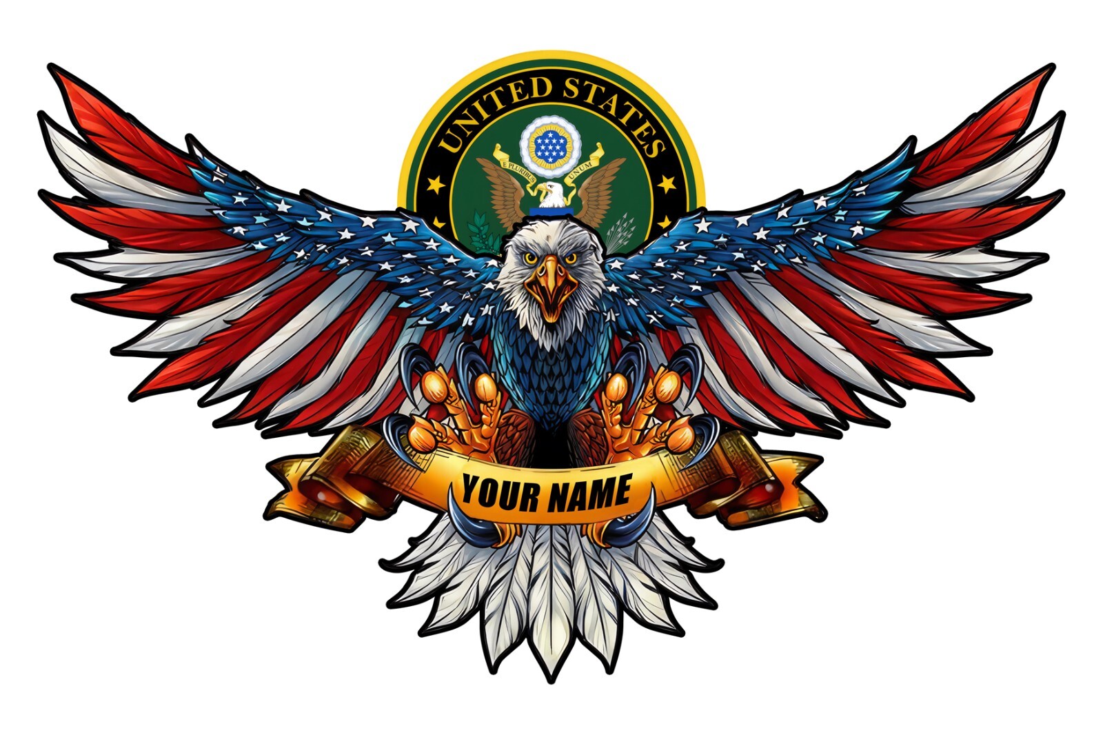 PERSONALIZED ARMY AMERICAN EAGLE US FLAG WINGS 14\ PERSONALIZED ARMY AMERICAN EAGLE US FLAG WINGS 14\